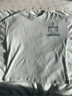 Zara White Short Sleeve Tee with Green Mandalorian Graphic